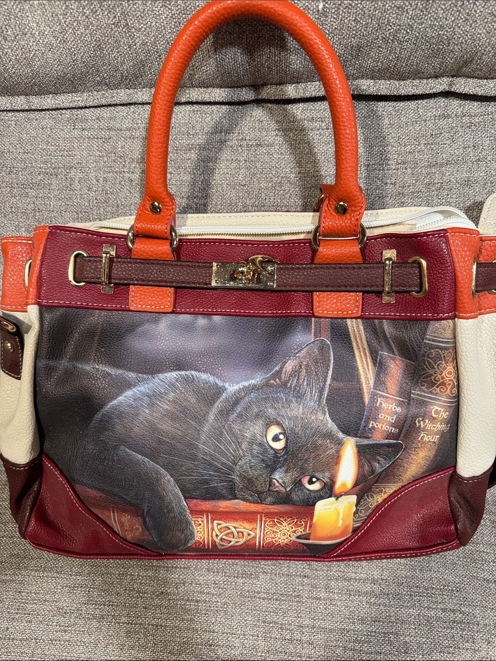 Colorblock Black Cat Satchel with Orange Accents - Women Bags Satchels